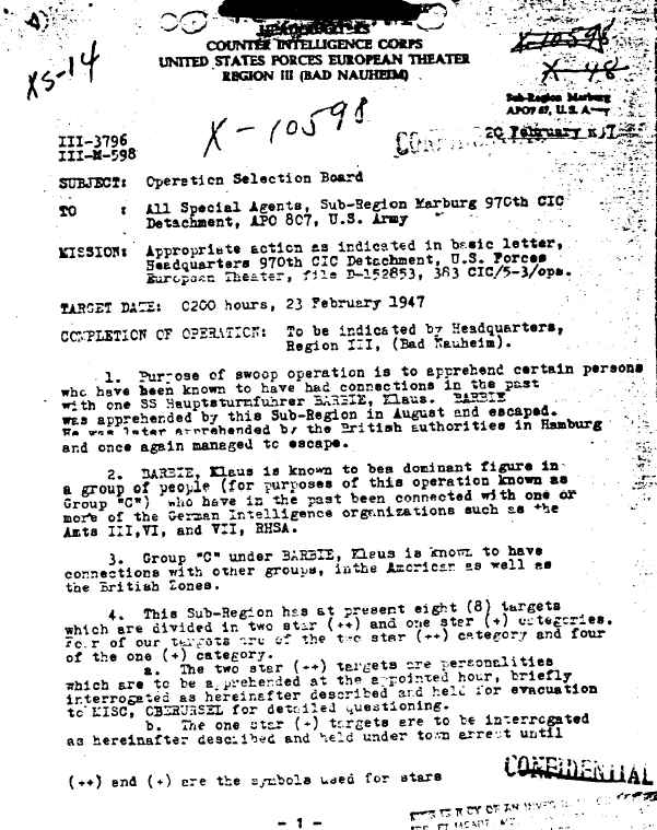 Barbie CIC memorandum