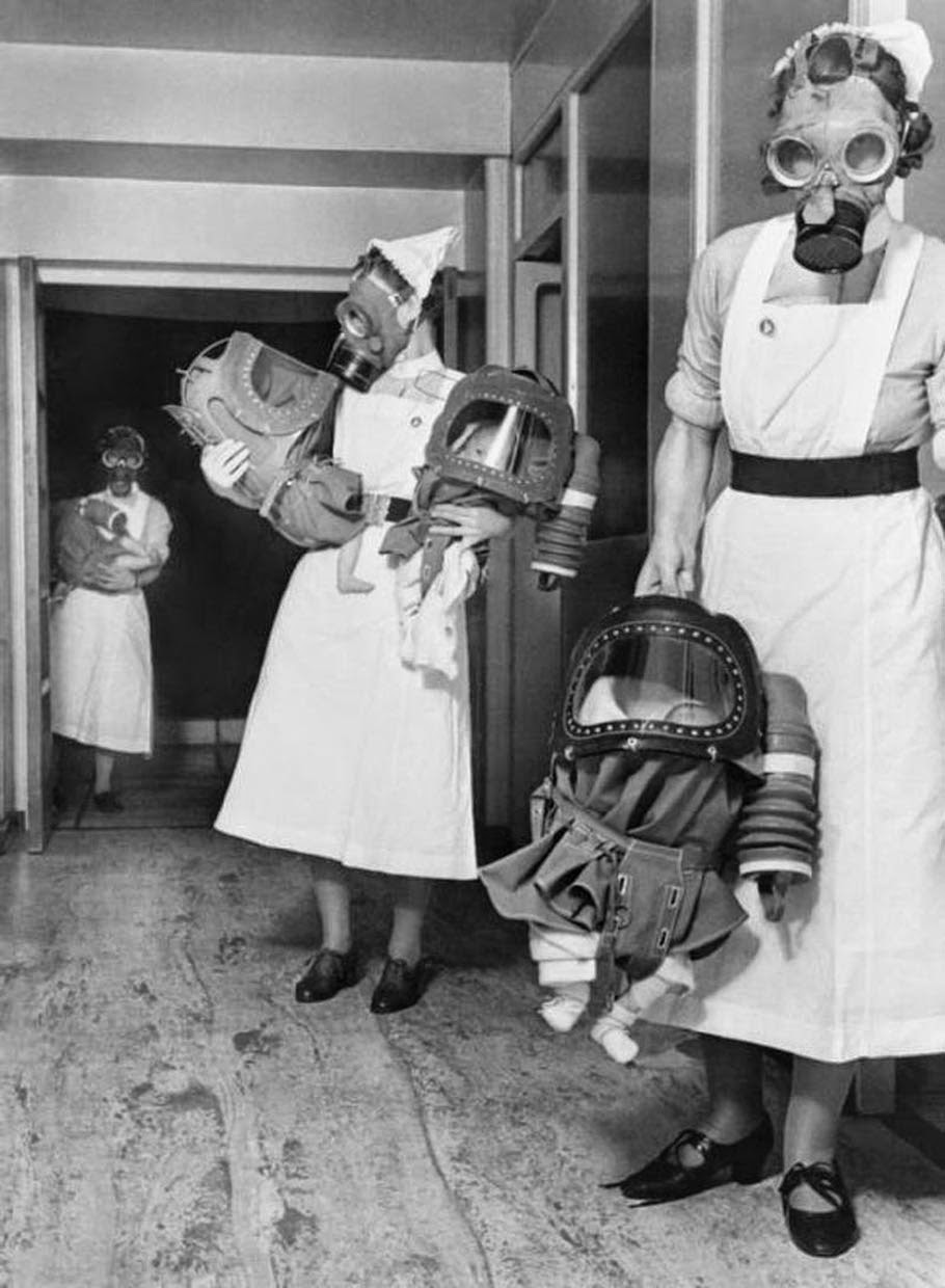 Gas masks for babies tested at an English hospital, 1940 (1)