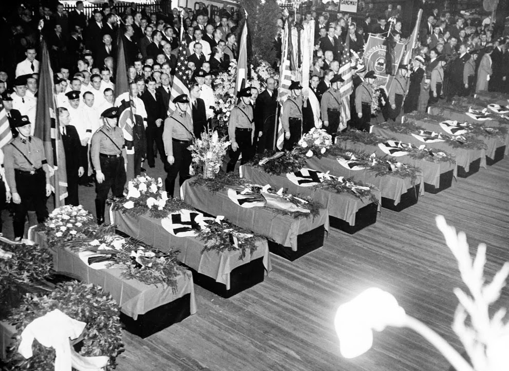 Funeral services for the 28 Germans who lost their lives in the Hindenburg disaster, New York, 1937