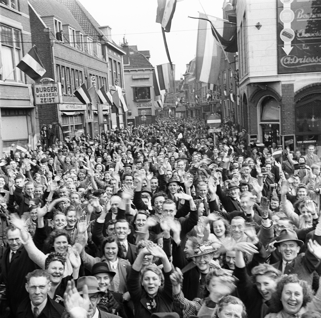 An ecstatic crowd in Utrecht welcomes the Canadian liberators